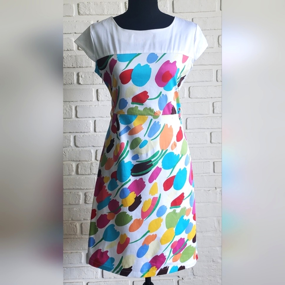 Ports International, Floral Tulip Dress White, Pink, Red,  Blue - Retro 6